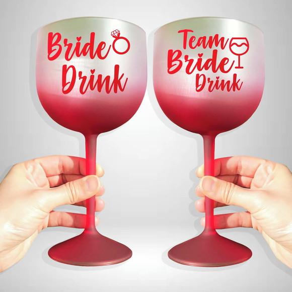 Taça de Gin Degradê Vermelha Bride e Team Bride