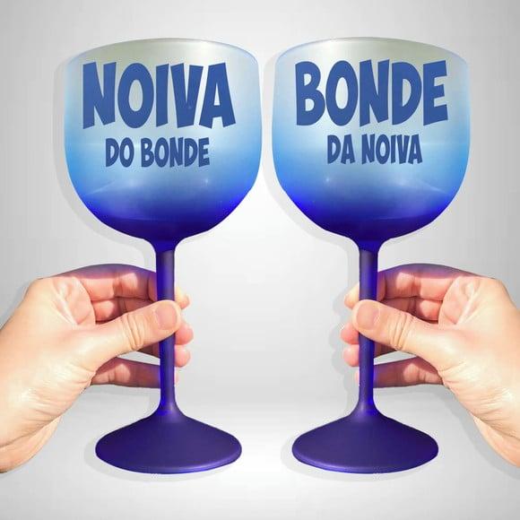 Taça de Gin Degradê Azul Noiva do Bonde e Bonde da Noiva