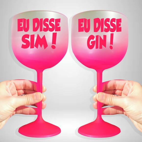 Taça de Gin Degradê Rosa Eu Disse Sim e Eu Disse Gin