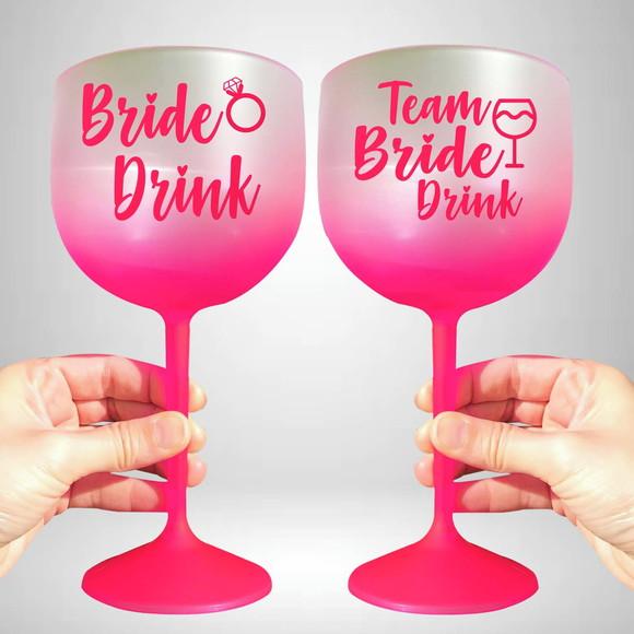 Taça de Gin Degradê Rosa Bride e Team Bride