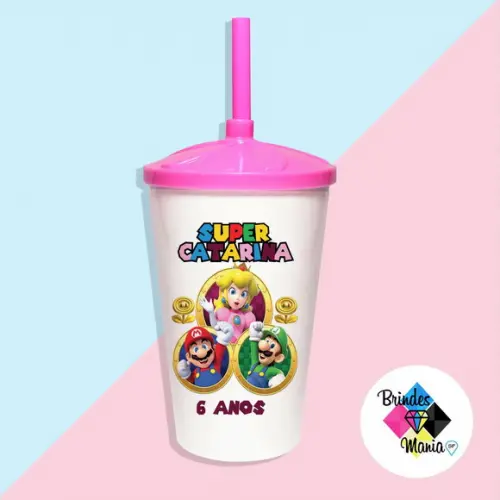 Copo Twister com Tampa e Canudo Mario 500 ml