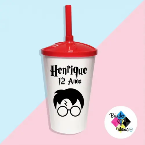 Copo Twister com Tampa e Canudo 500ml Harry Potter