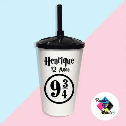 Copo Twister com Tampa e Canudo 500ml Harry Potter