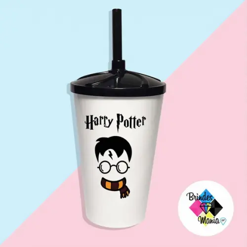 Copo Twister com Tampa e Canudo 500ml Harry Potter