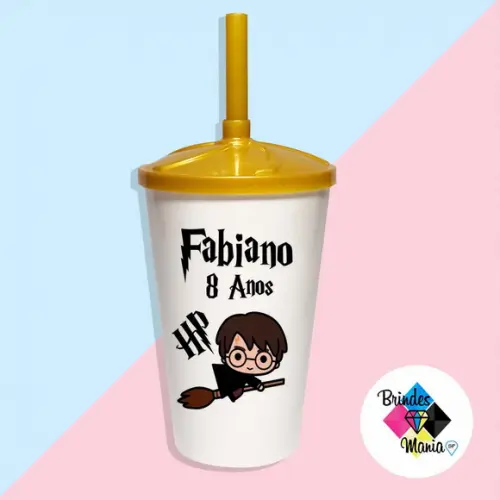 Copo Twister com Tampa e Canudo 500ml Harry Potter
