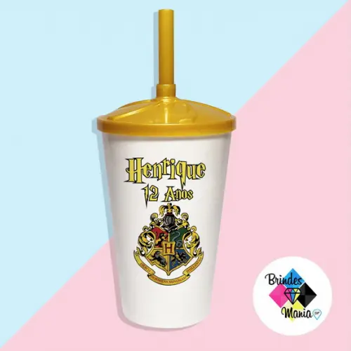 Copo Twister com Tampa e Canudo 500ml Harry Potter