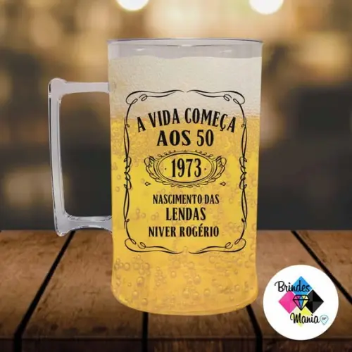 Caneca de Chopp Cerveja Acrilica 500ml Personalizada 50 Anos
