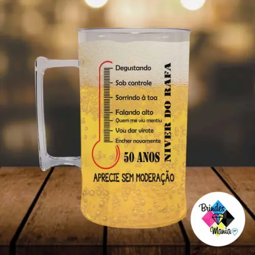 Caneca de Chopp Acrilica 500ml Personalizada Termometro