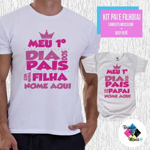 Kit Camiseta Primeiro Dia dos Pais com Nomes
