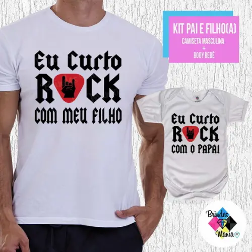 Kit Camiseta Dia dos Pais Eu Curto Rock Filho