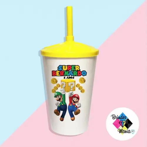 Copo Twister com Tampa e Canudo Mario