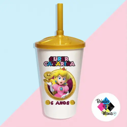 Copo Twister com Tampa e Canudo Mario