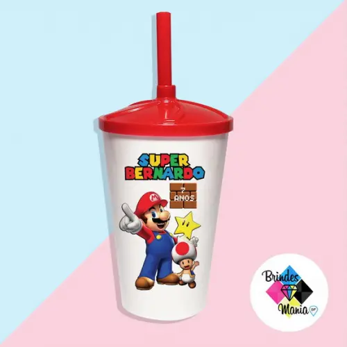 Copo Twister com Tampa e Canudo Mario