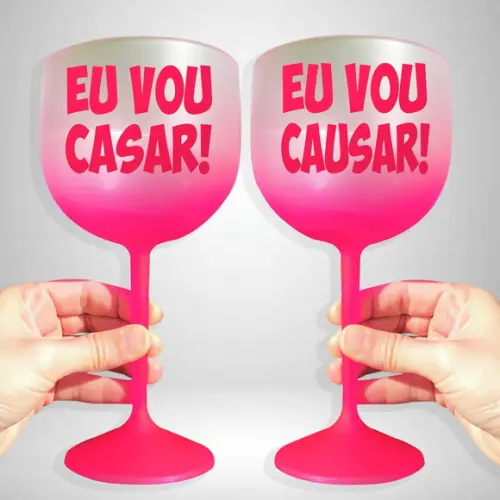 Taça de Gin Degradê Rosa Eu Vou Casar e Eu Vou Causar
