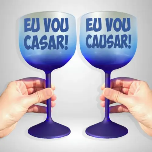 Taça de Gin Degradê Azul Eu Vou Casar e Eu Vou Causar