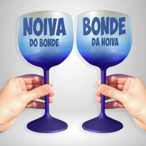 Taça de Gin Degradê Azul Noiva do Bonde e Bonde da Noiva