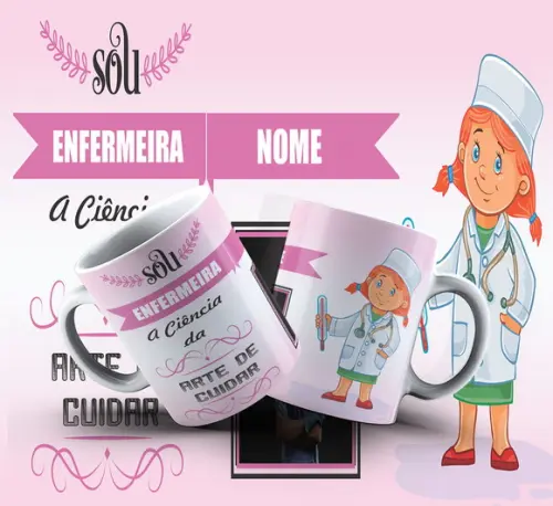 Caneca Personalizada de Porcelana Profissão Enfermeira