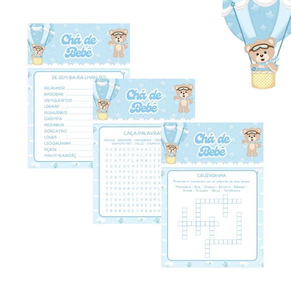 Kit Brincadeiras Chá de Bebê Ursinho Baloeiro (azul) (pdf)