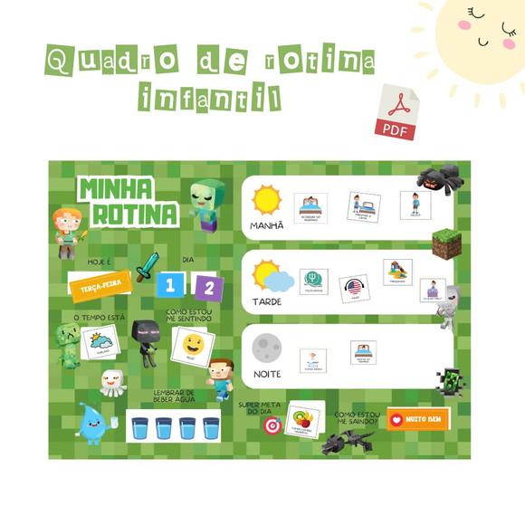 Quadro Rotina Infantil Minecraft (digital Pdf)