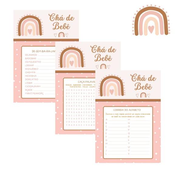 Kit Brincadeiras Chá de Bebê Arco-íris Boho (poá) (pdf)