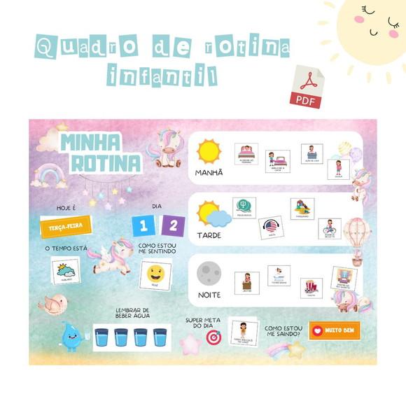 Quadro Rotina Infantil Unicórnios (digital Pdf)