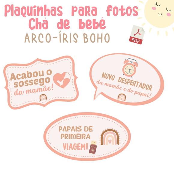 Kit Plaquinhas Chá de Bebê Arco-íris Boho (arquivo Pdf)