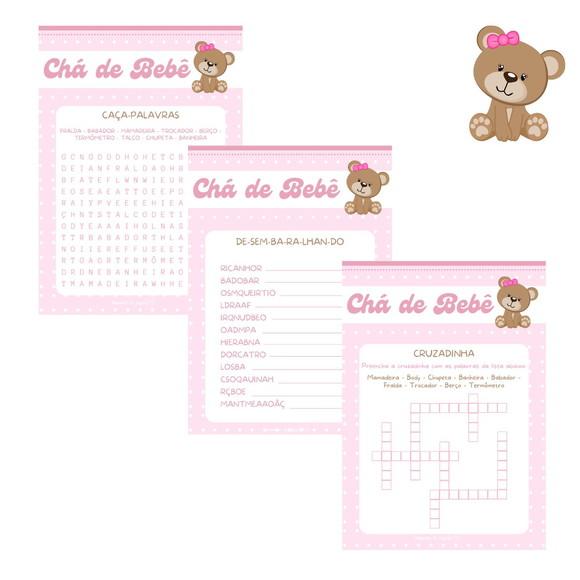 Kit Brincadeiras Chá de Bebê Ursinha Rosa (digital Pdf)