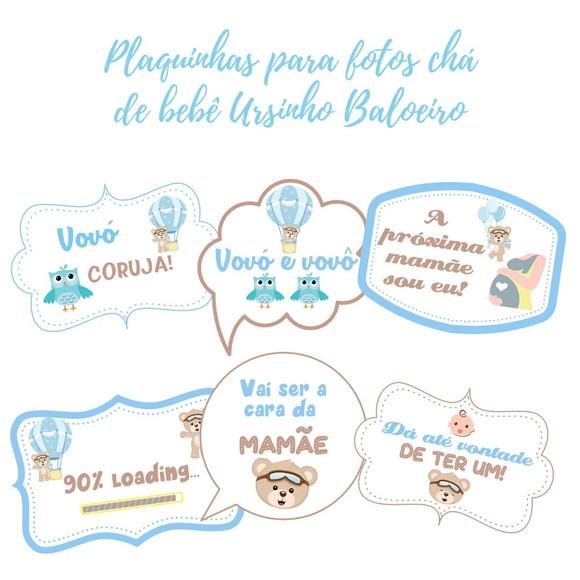 Kit Plaquinhas Chá de Bebê Ursinho Baloeiro (arquivo Pdf)