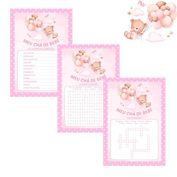 Kit Brincadeiras Chá de Bebê Ursinha Cute (rosa Poá) -pdf