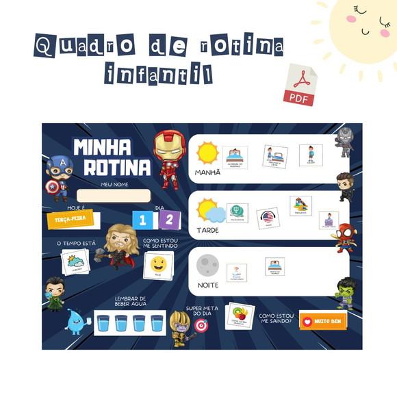 Quadro Rotina Infantil Heróis (digital Pdf)