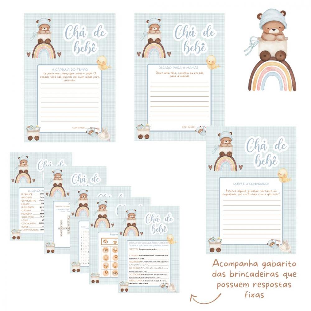 Kit Brincadeiras Chá de Bebê Ursinho Arco-íris (pdf)