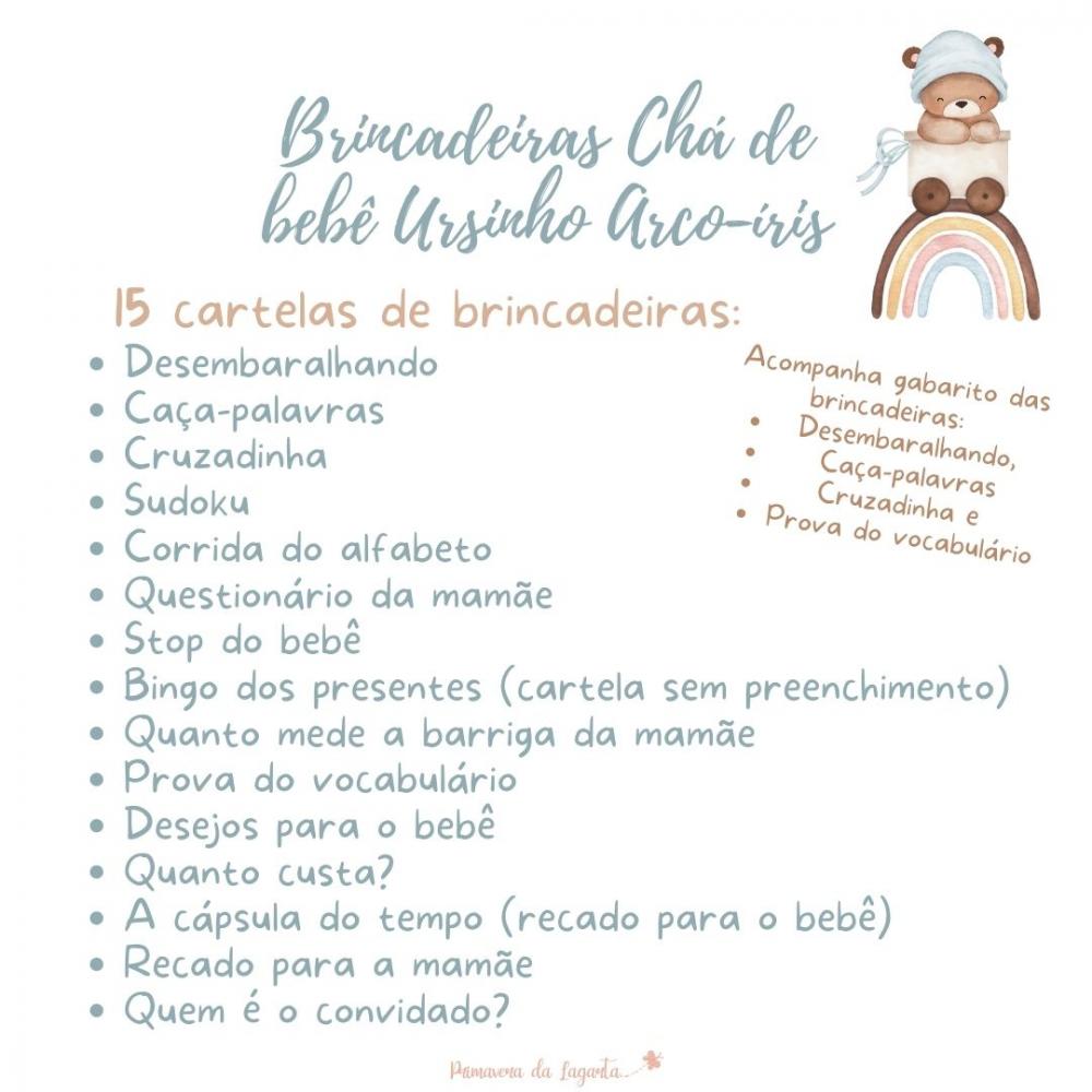 Kit Brincadeiras Chá de Bebê Ursinho Arco-íris (pdf)
