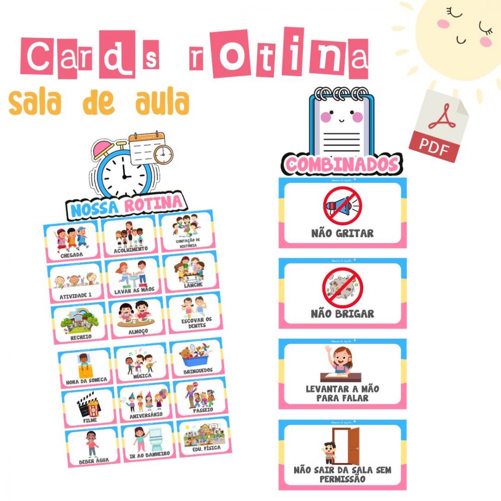 Kit Sala de Aula - Cards Rotina e Combinados (pdf)
