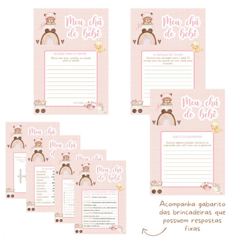 Kit Brincadeiras Chá de Bebê Ursinha Arco-íris -pdf