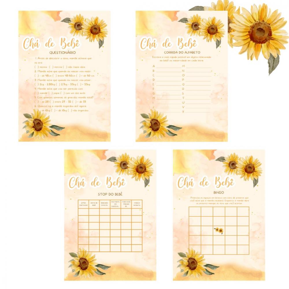 Kit Brincadeiras Chá de Bebê Girassol -pdf