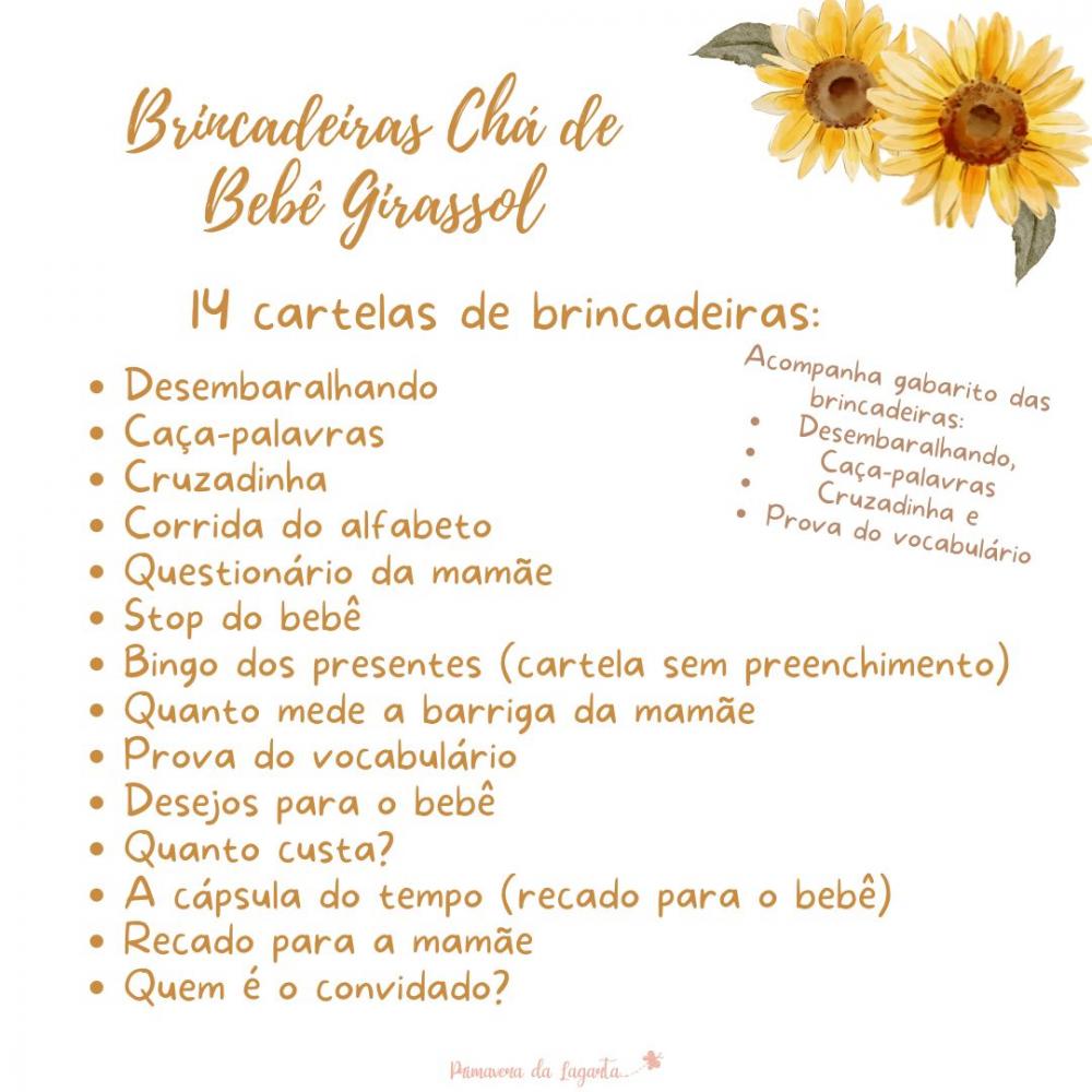 Kit Brincadeiras Chá de Bebê Girassol -pdf