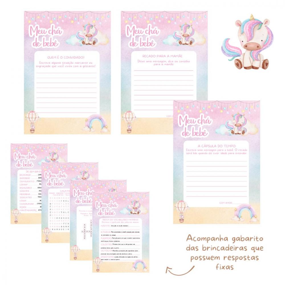 Kit Brincadeiras Chá de Bebê Unicórnio -pdf