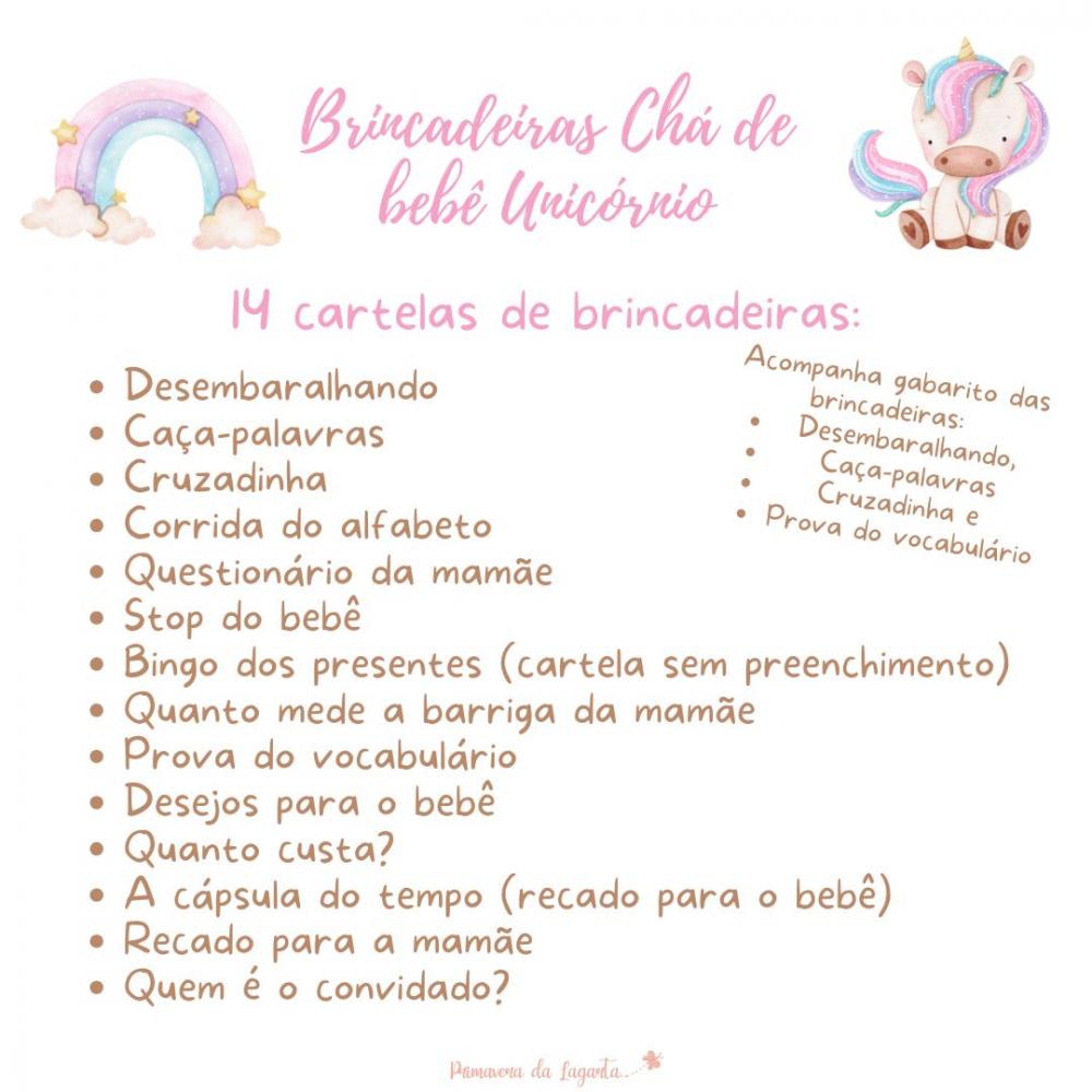 Kit Brincadeiras Chá de Bebê Unicórnio -pdf