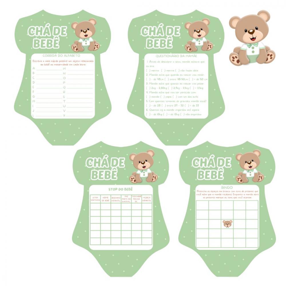 Kit Brincadeiras Chá de Bebê Ursinho Body (verde) -pdf