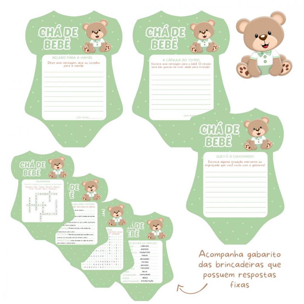 Kit Brincadeiras Chá de Bebê Ursinho Body (verde) -pdf