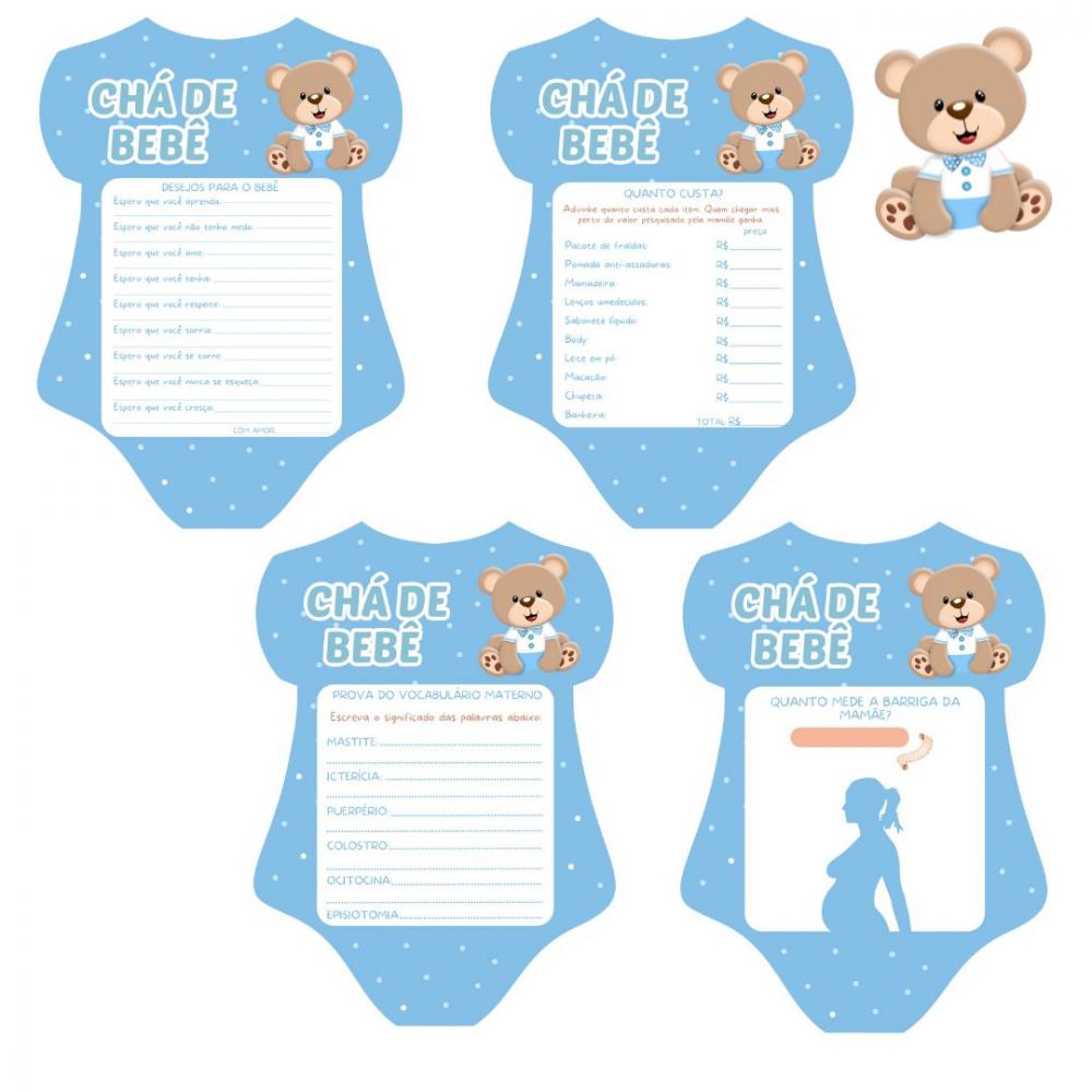 Kit Brincadeiras Chá de Bebê Ursinho Body Azul Claro -pdf