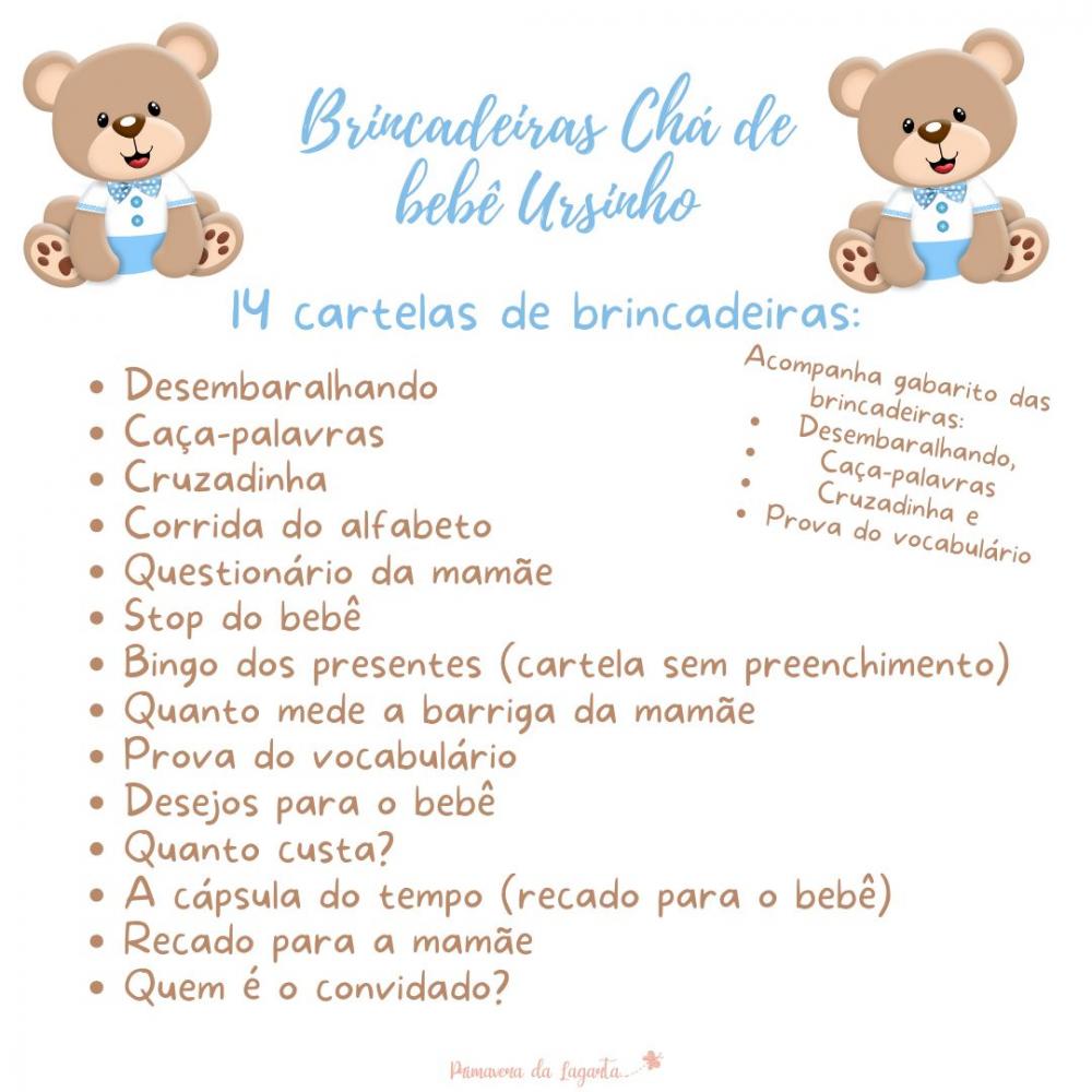 Kit Brincadeiras Chá de Bebê Ursinho Body Azul Claro -pdf