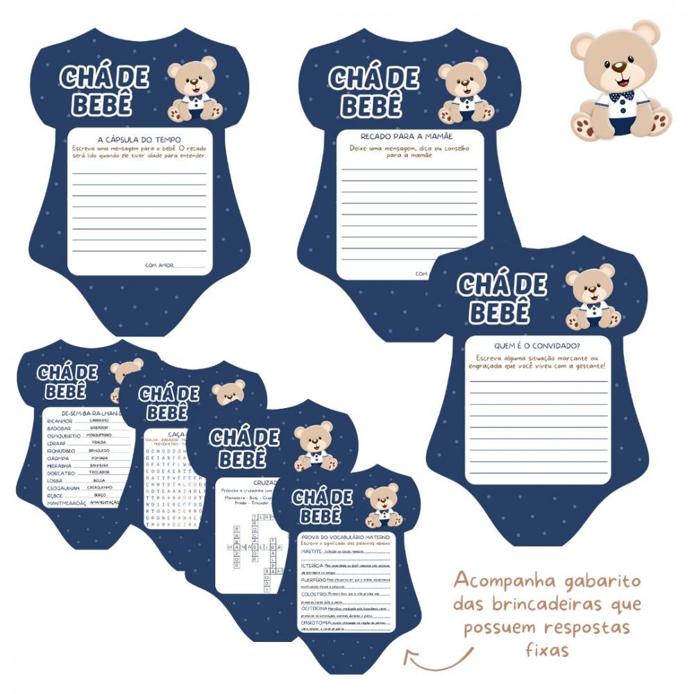 Kit Brincadeiras Chá de Bebê Ursinho Body -pdf