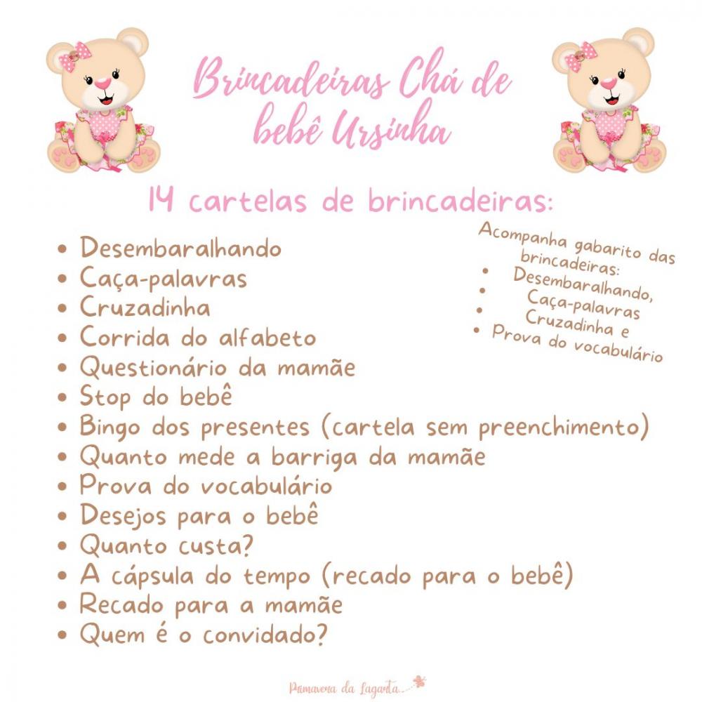 Kit Brincadeiras Chá de Bebê Ursinha Body -pdf