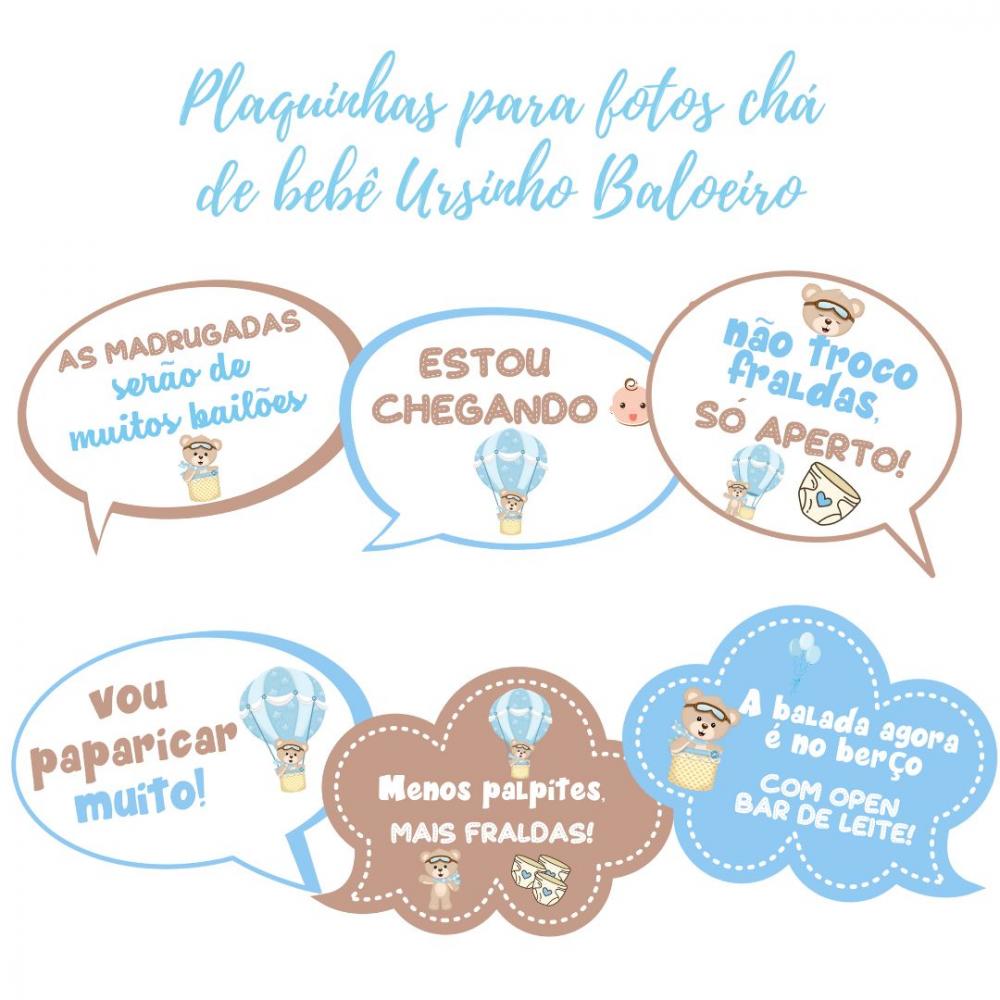 Kit Plaquinhas Chá de Bebê Ursinho Baloeiro (arquivo Pdf)