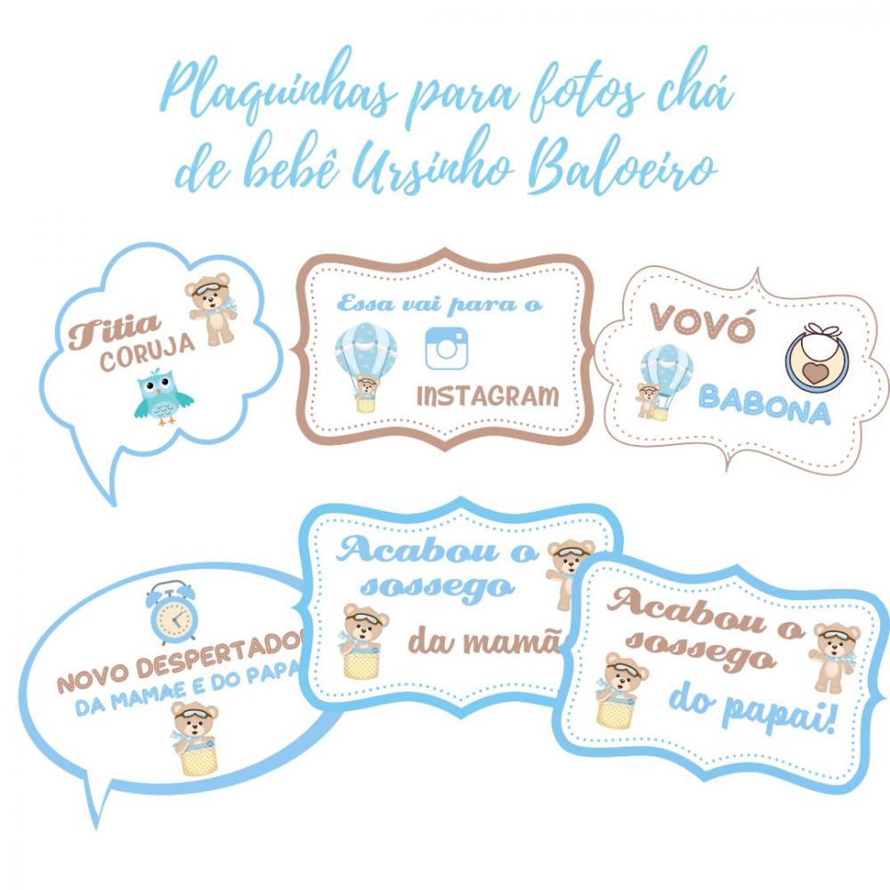 Kit Plaquinhas Chá de Bebê Ursinho Baloeiro (arquivo Pdf)