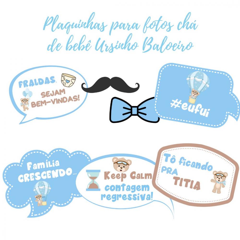 Kit Plaquinhas Chá de Bebê Ursinho Baloeiro (arquivo Pdf)