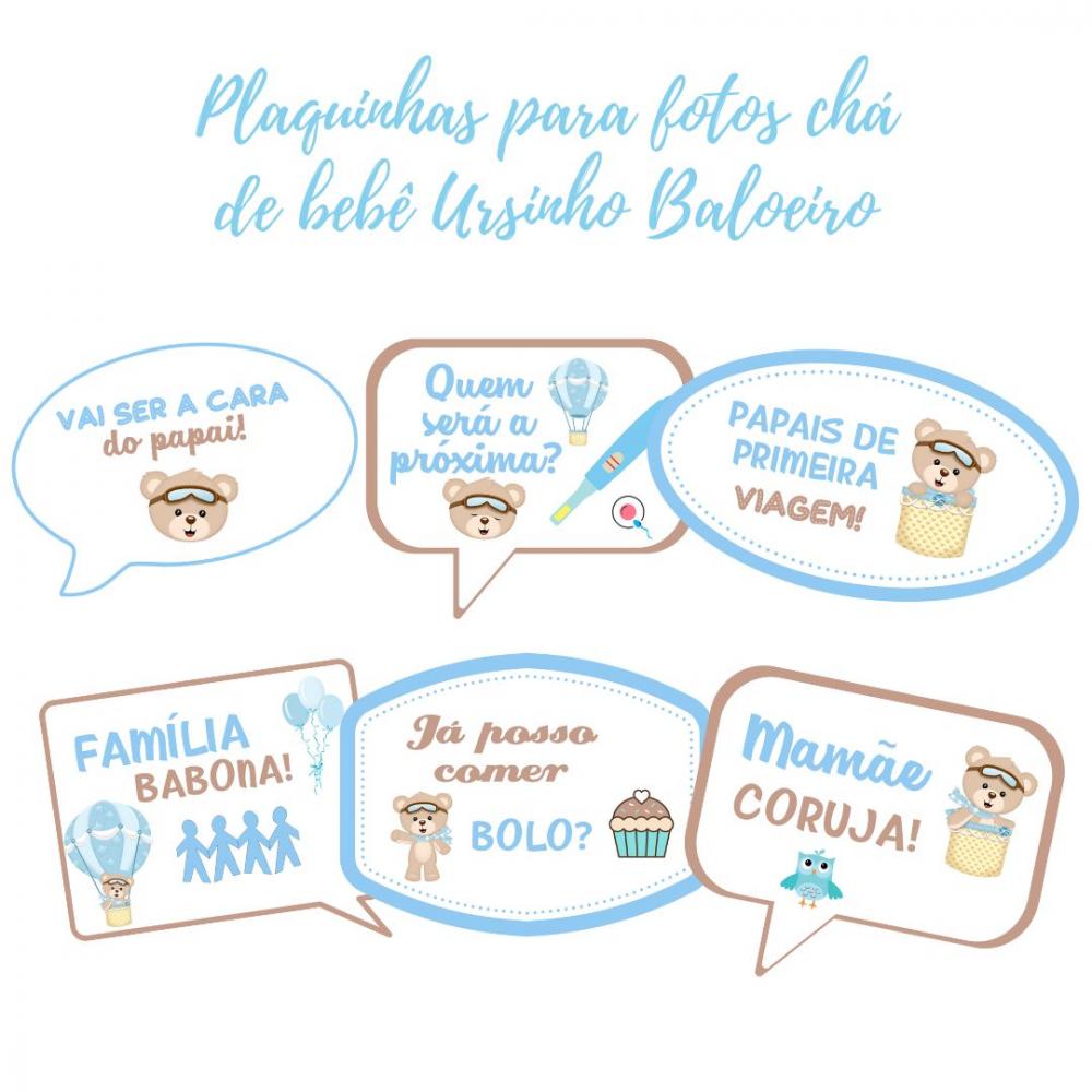 Kit Plaquinhas Chá de Bebê Ursinho Baloeiro (arquivo Pdf)