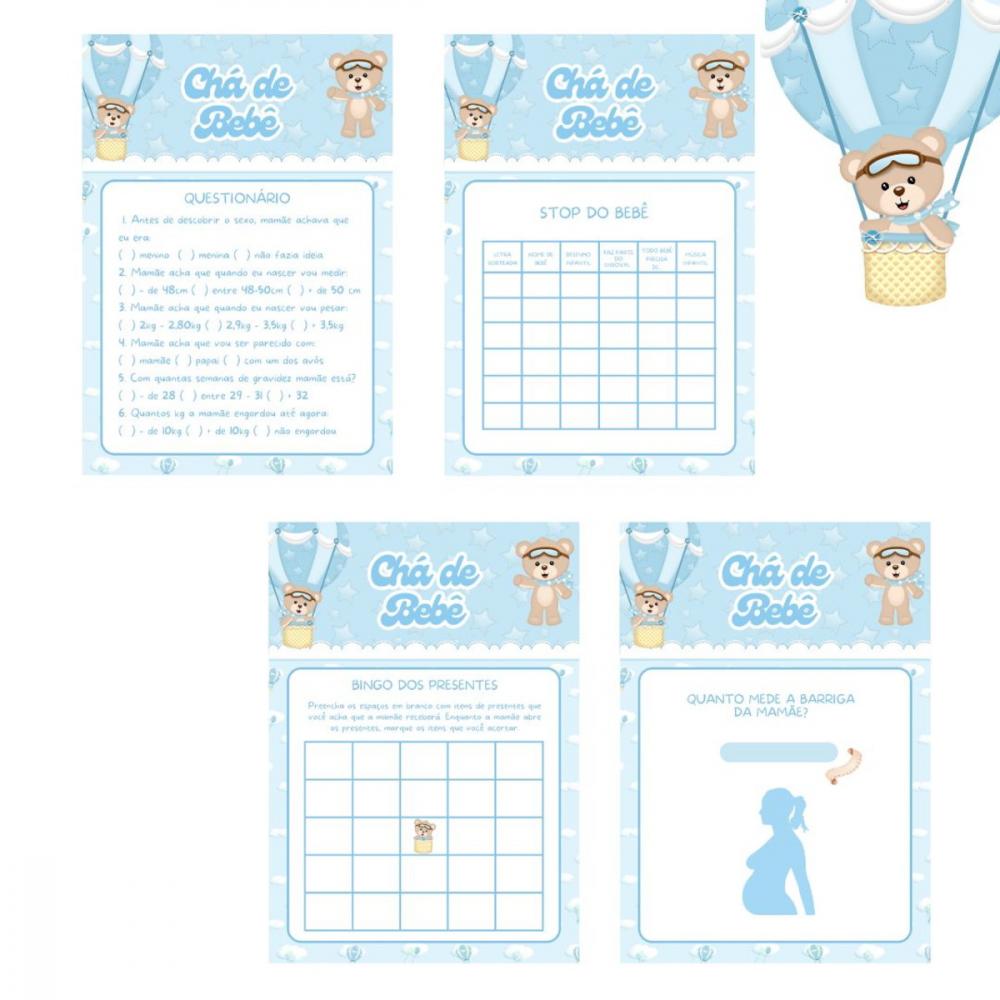 Kit Brincadeiras Chá de Bebê Ursinho Baloeiro (azul) (pdf)
