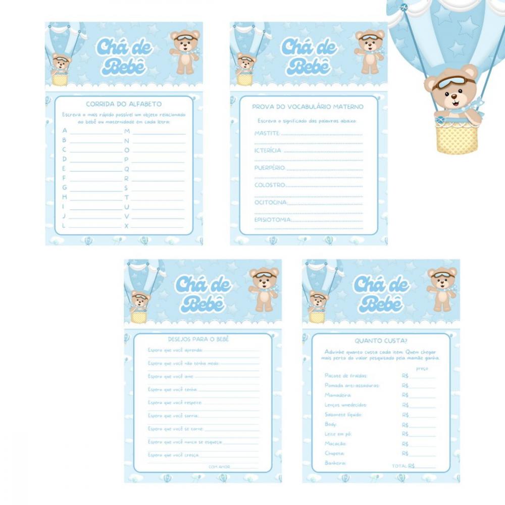 Kit Brincadeiras Chá de Bebê Ursinho Baloeiro (azul) (pdf)